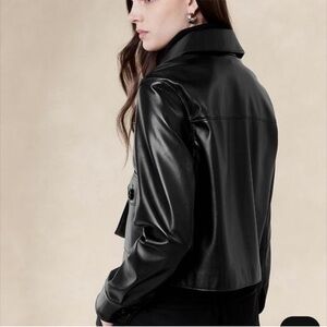 NWT banana republic vegan leather cropped jacket small petite black